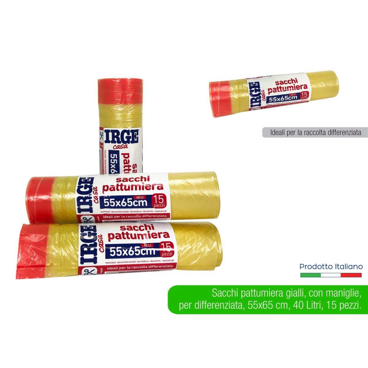 Sacco Patt. 55x65 15pz Giallo c/maniglie