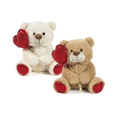 Peluche Orso 2 col.h22 cm c/palloncino rosso