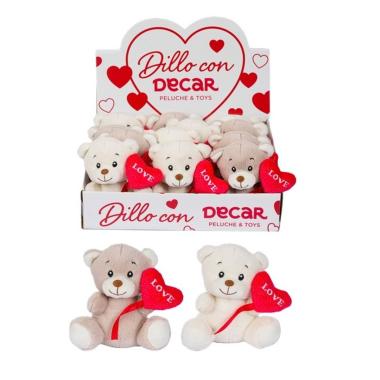 Peluche orsetto h15 cm 2 col.C/Cuore Love in display
