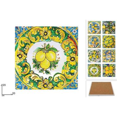 Sottopentola Ceramica con Sughero Quadrato Limoni 20cm