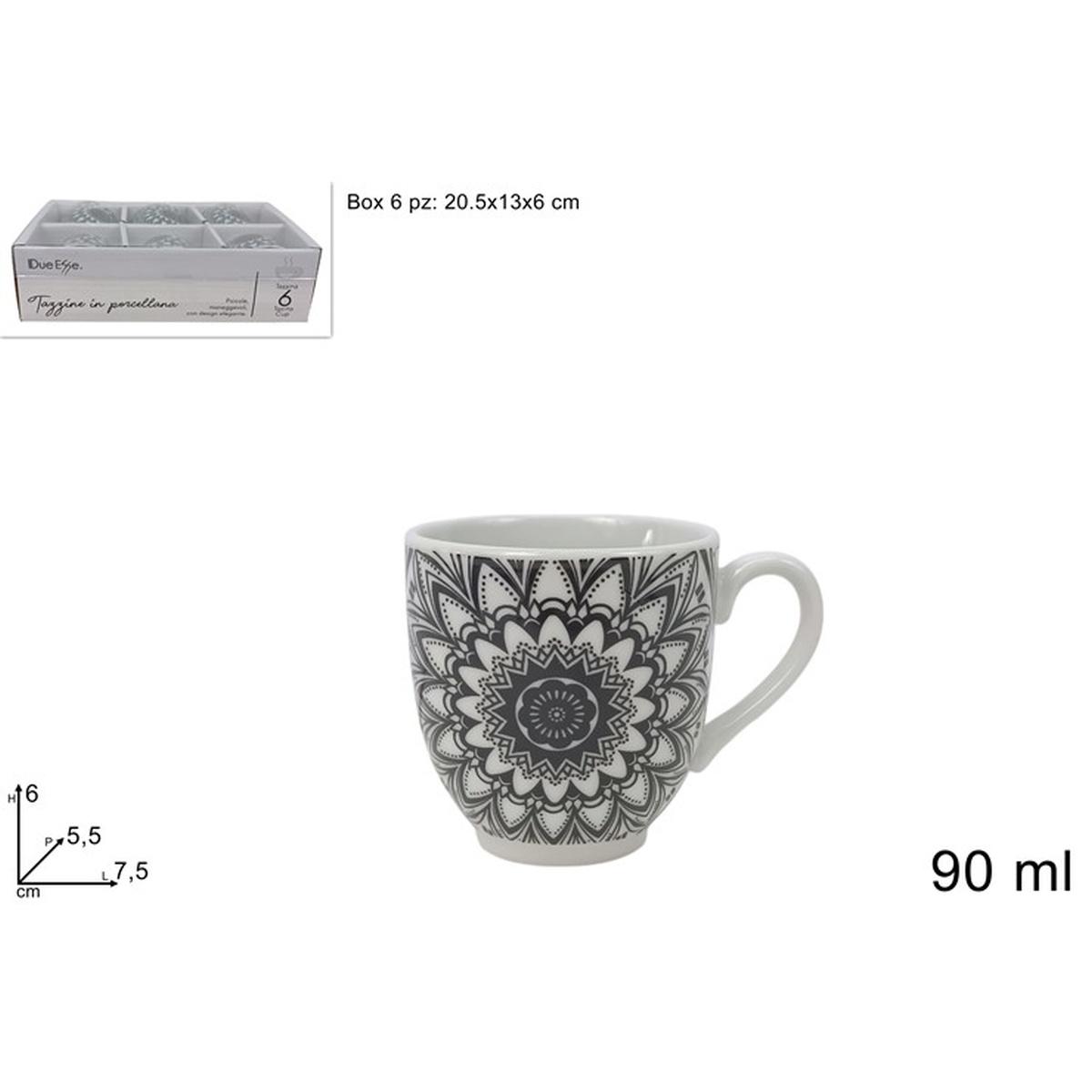 Tazzine 90ml Porcellana 6pz Dec. Stilizzato