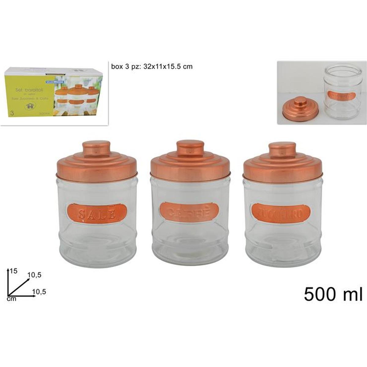 Barattoli Vetro 500ml 3pz Tappo Rame