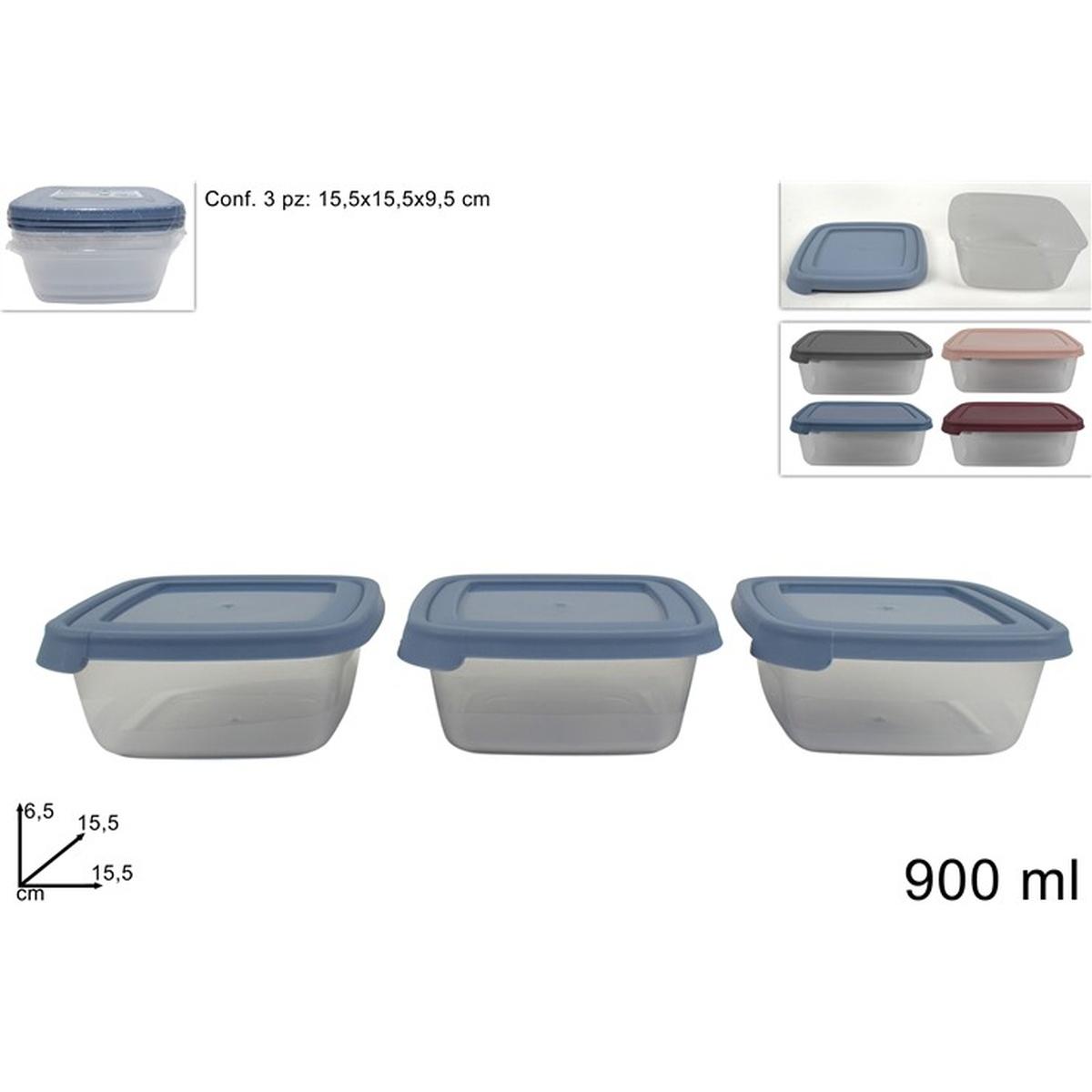 Contenitori Plastica Quadrati 900ml 3pz
